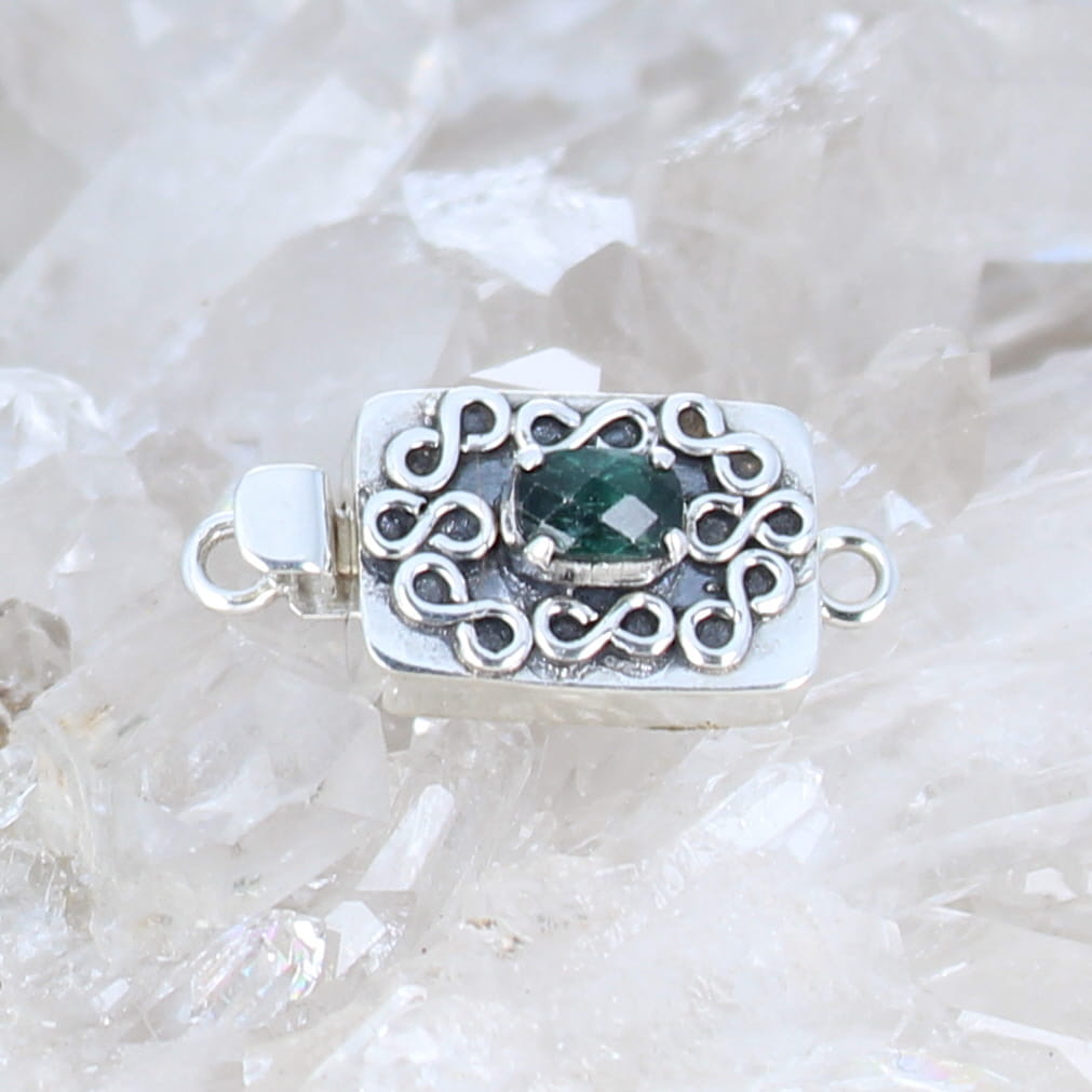 Striking Oceanside Teal Tourmaline Clasp Faceted Wire Design Sterling