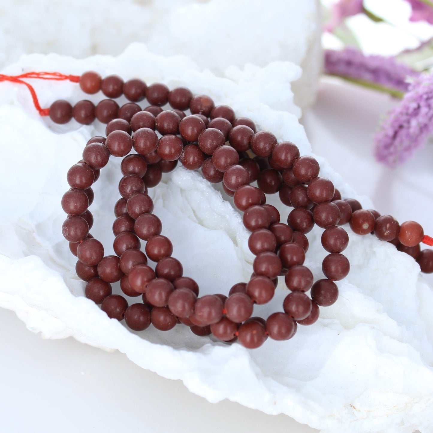 Brick Red Pipestone Beads Round Shape 6mm 16" Southwest Style -NewWorldGems