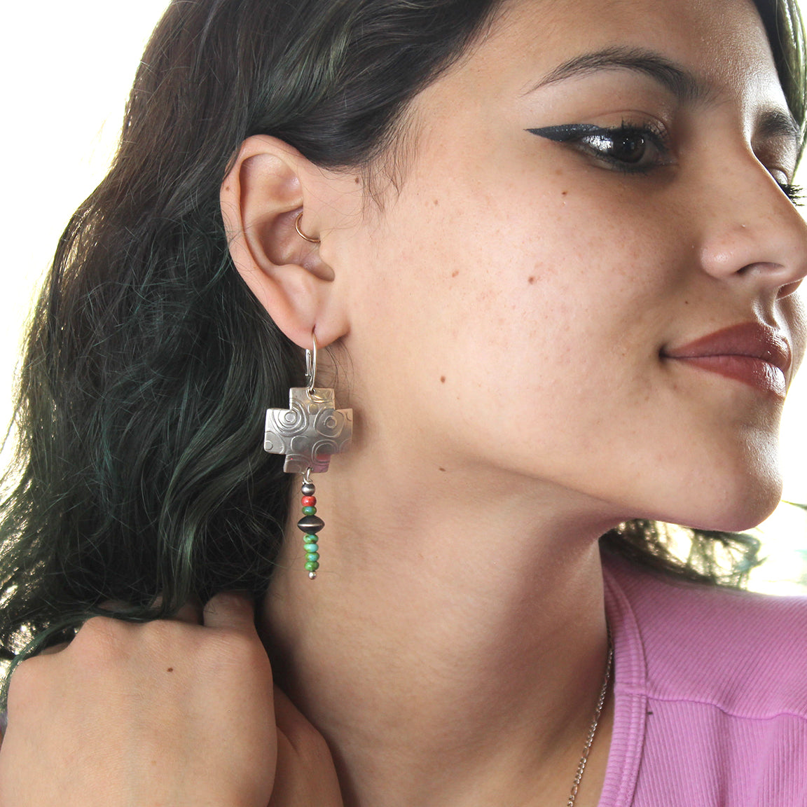 Sonoran Gold Turquoise Sterling Southwestern Cross Earrings -NewWorldGems