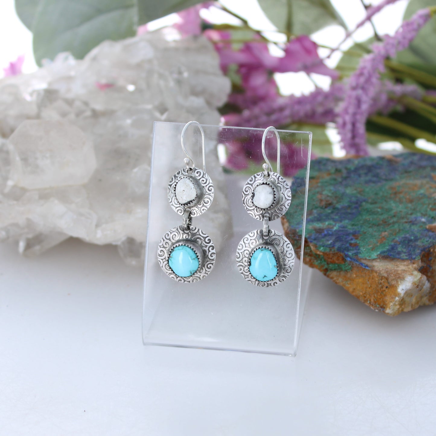 Gorgeous Nevada LONE MOUNTAIN and White Buffalo TURQUOISE Earrings Sterling