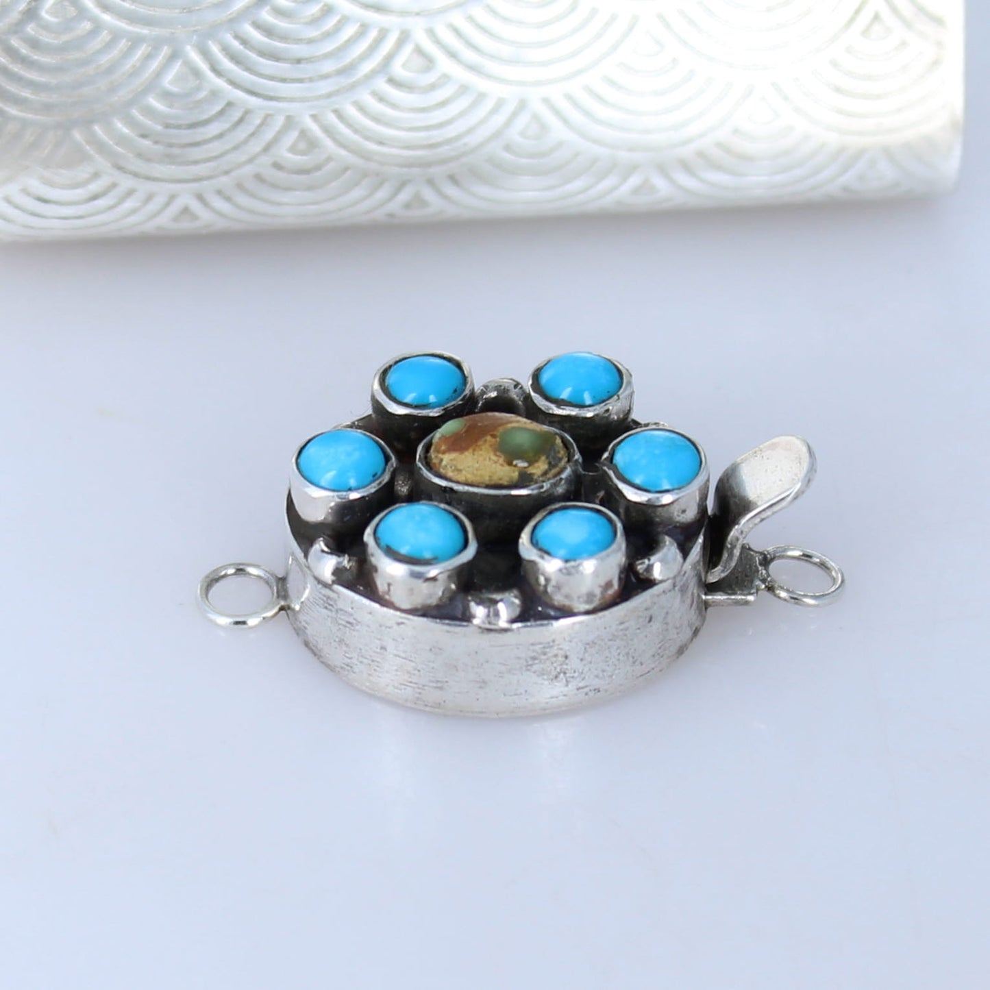 Blue Ridge and Royaton Turquoise 7 Stone Clasp Sterling Oval