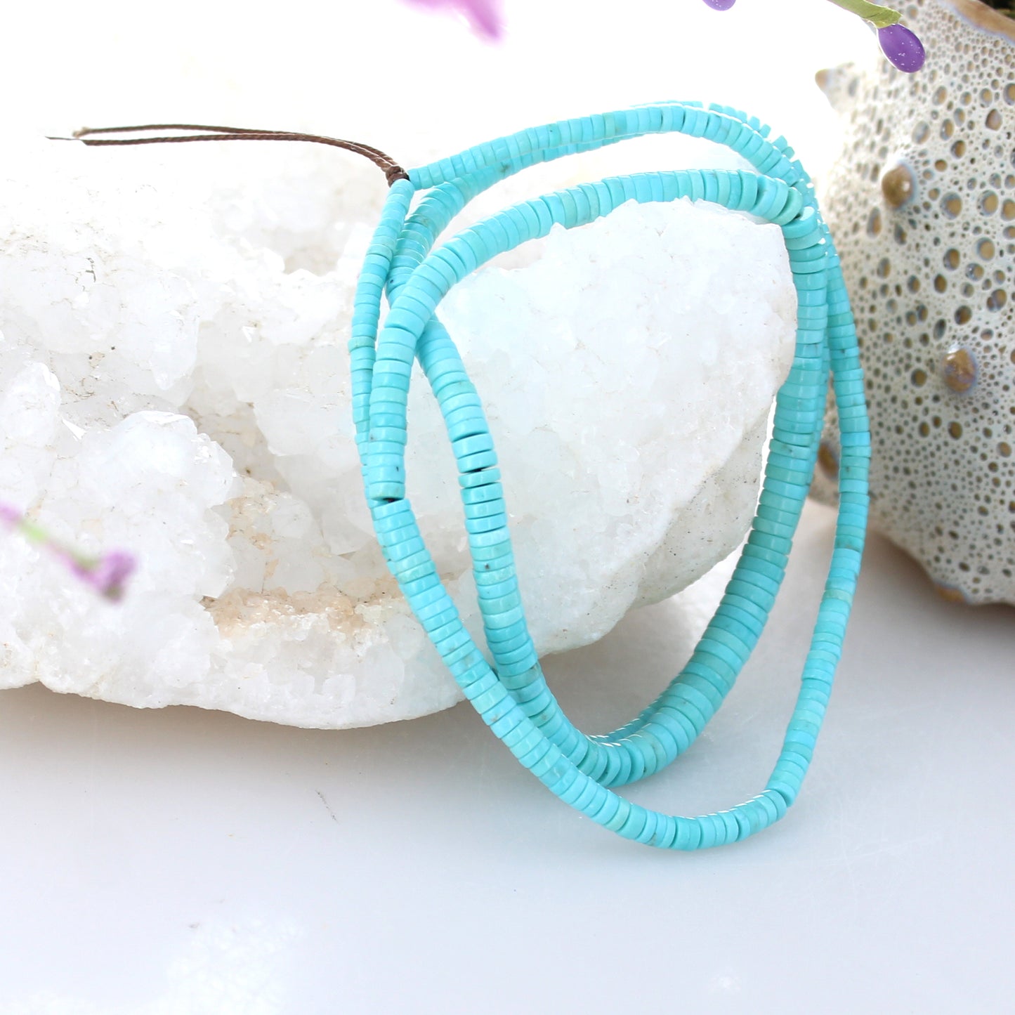 SLEEPING BEAUTY TURQUOISE Beads Graduated 3-6mm Button Long 18"