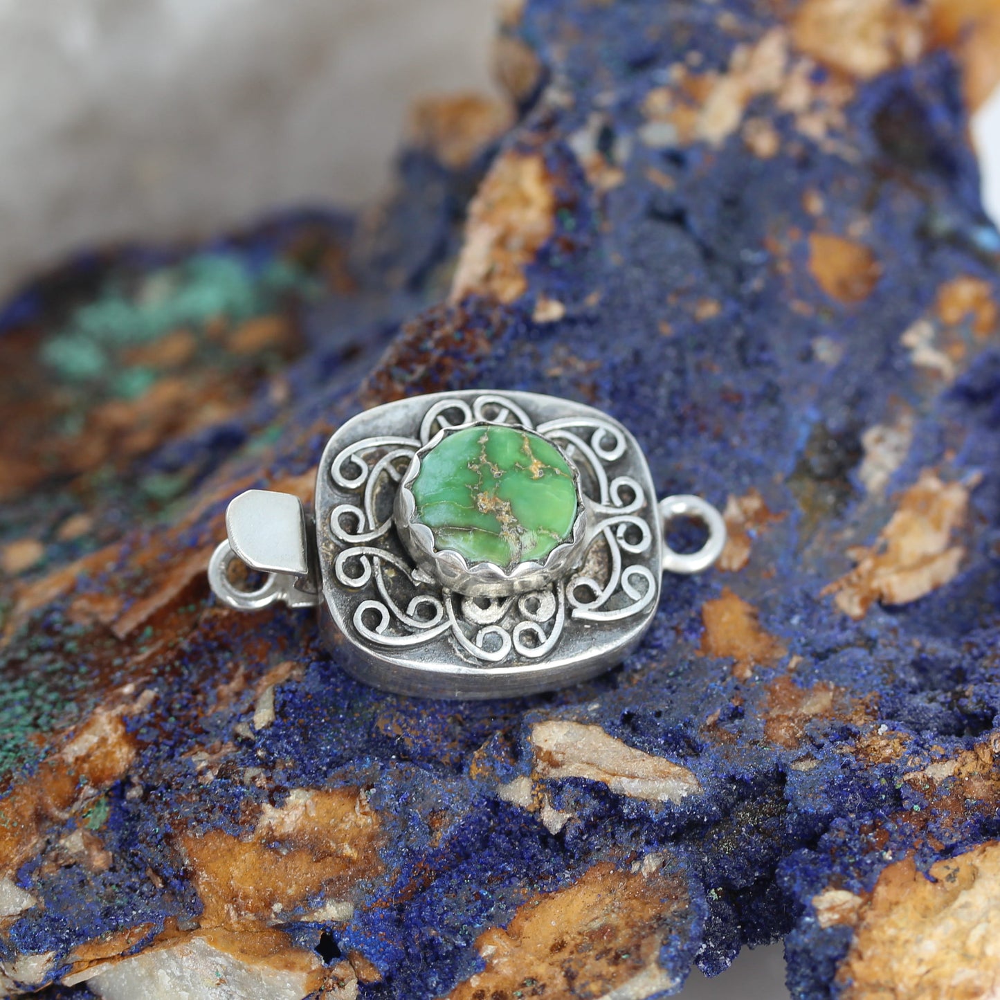 Sonoran Gold Turquoise Sterling Silver Clasp Spiral Wire Design
