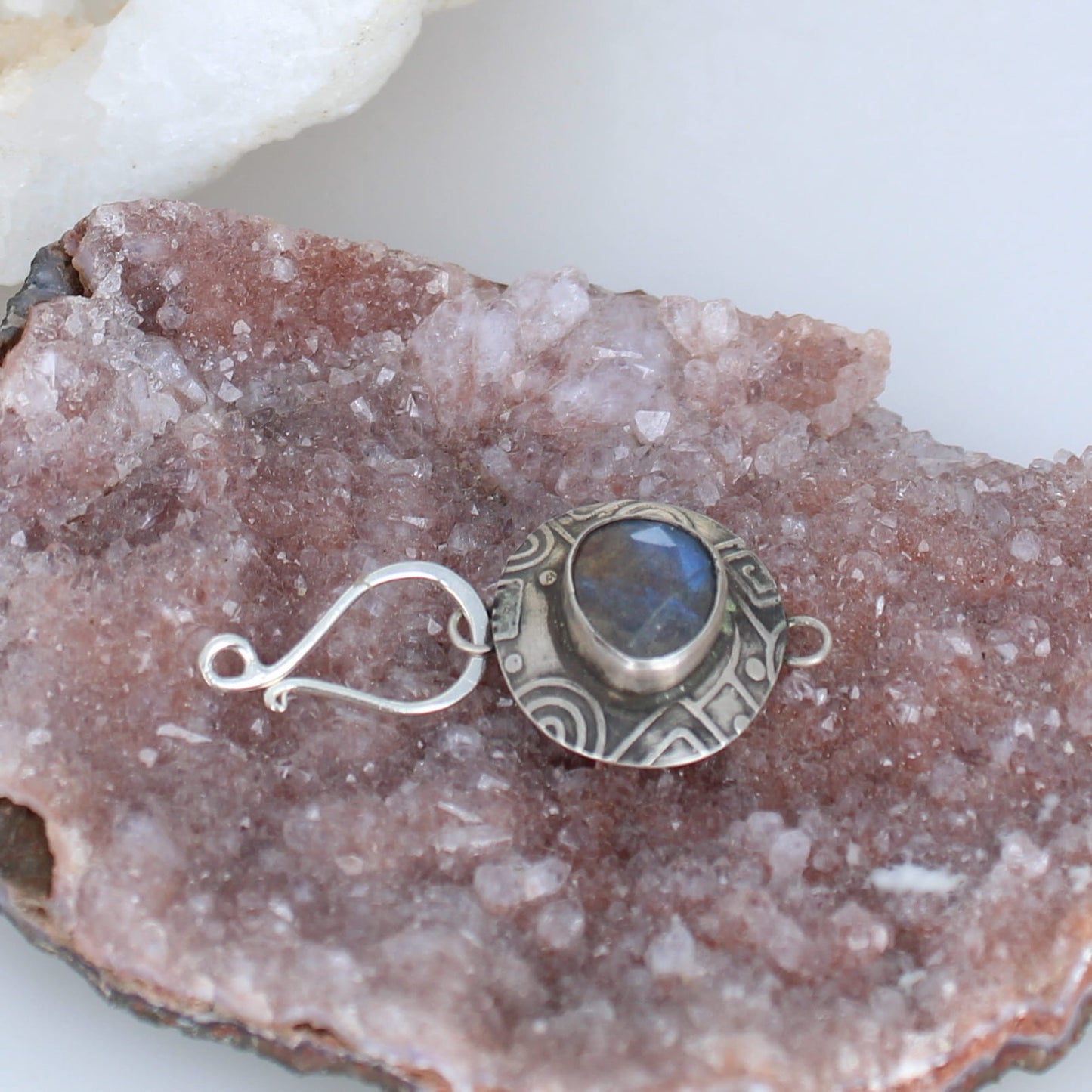 Blue Labradorite Faceted Sterling Clasp Patterned J Hook -NewWorldGems
