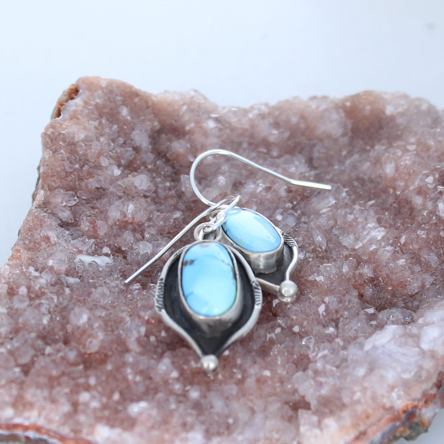 Kazkhastan Turquoise Stamped Earrings Southwest Ethereal Blue -NewWorldGems
