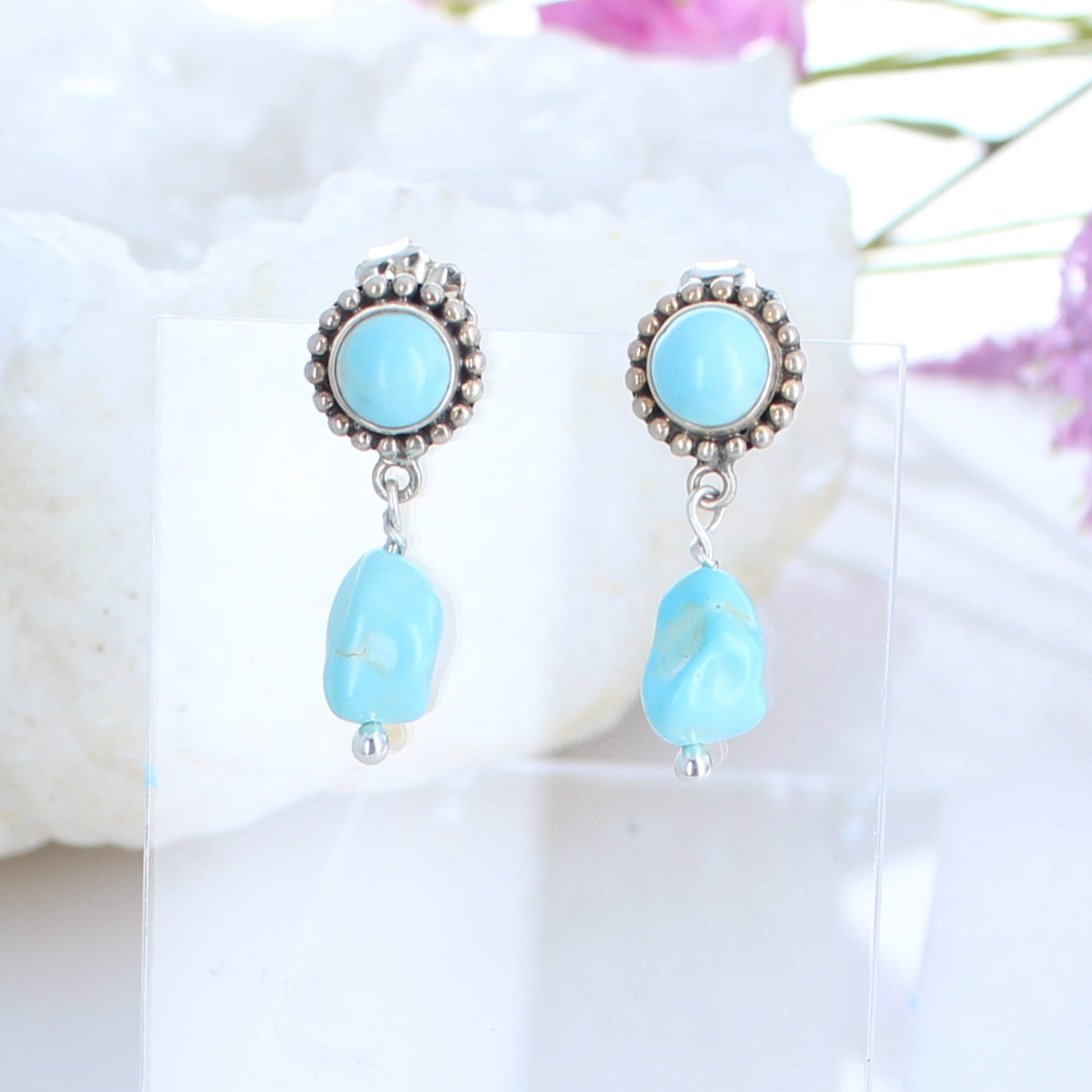 Lone Mountain TURQUOISE EARRINGS Sterling Free Form Drops -NewWorldGems