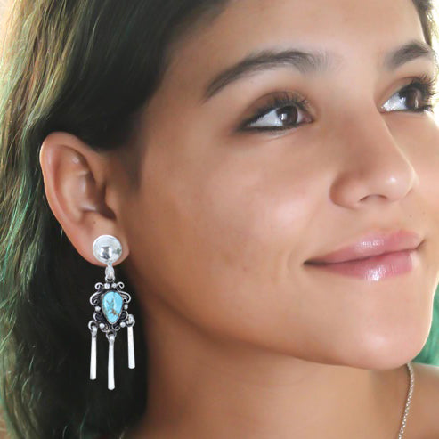 Rare DRY CREEK TURQUOISE Scroll Earrings Sterling