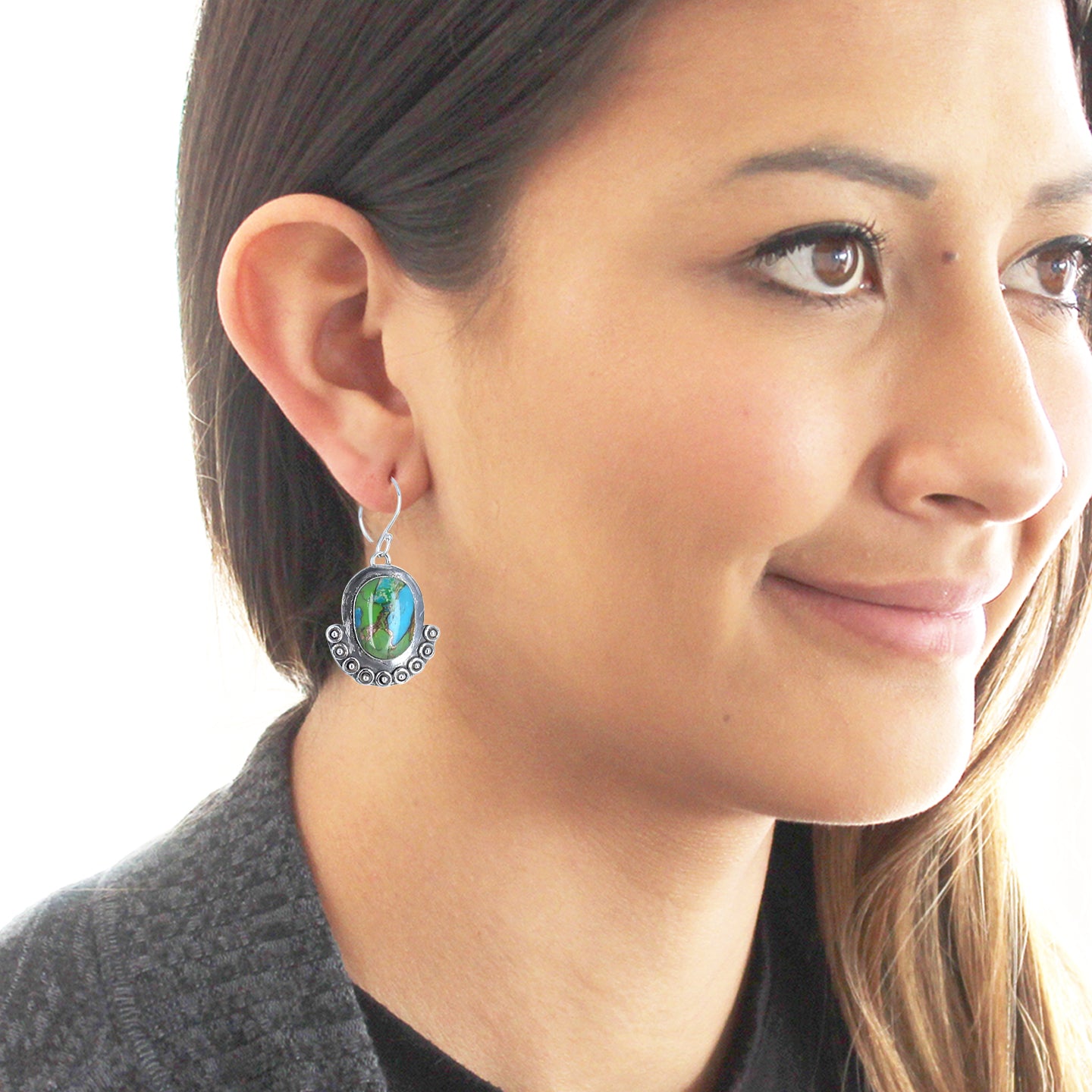 Colorful Kingman Mine Turquoise Earrings Boho Chic Sterling #2