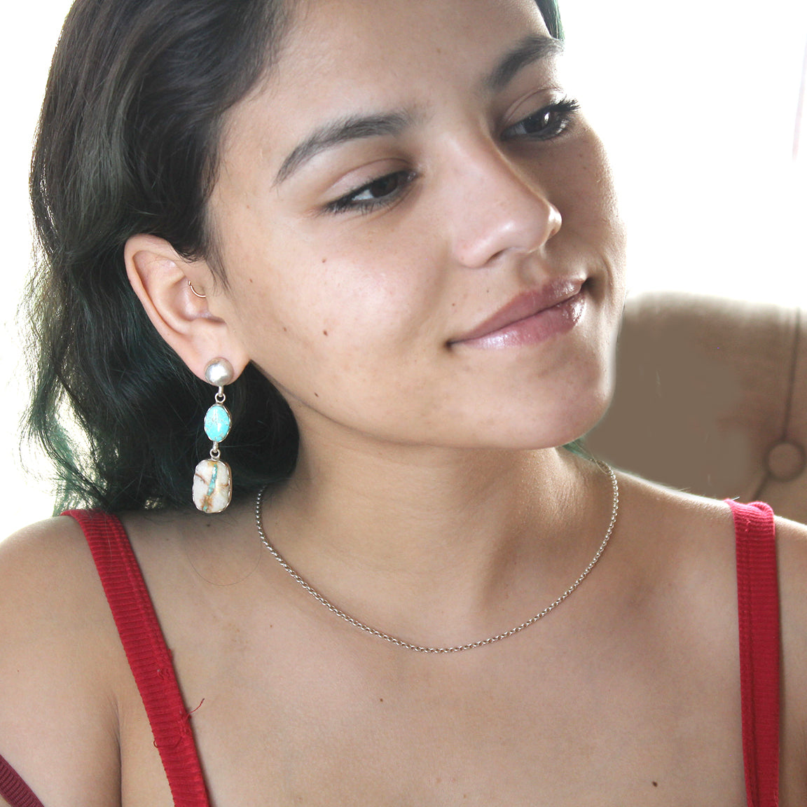 Royston and Carico Lake Turquoise Earrings Ovals Southwest 2 Stone 2.5"