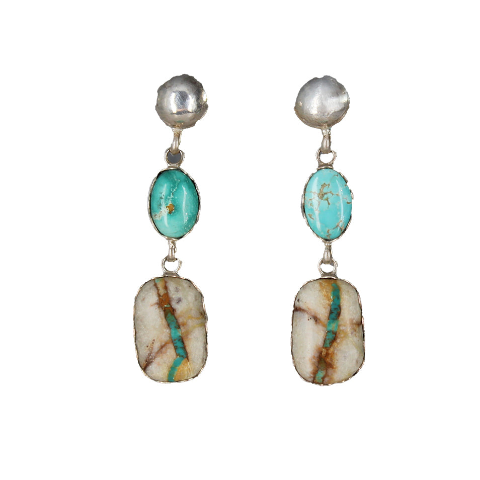 Royston and Carico Lake Turquoise Earrings Ovals Southwest 2 Stone 2.5"