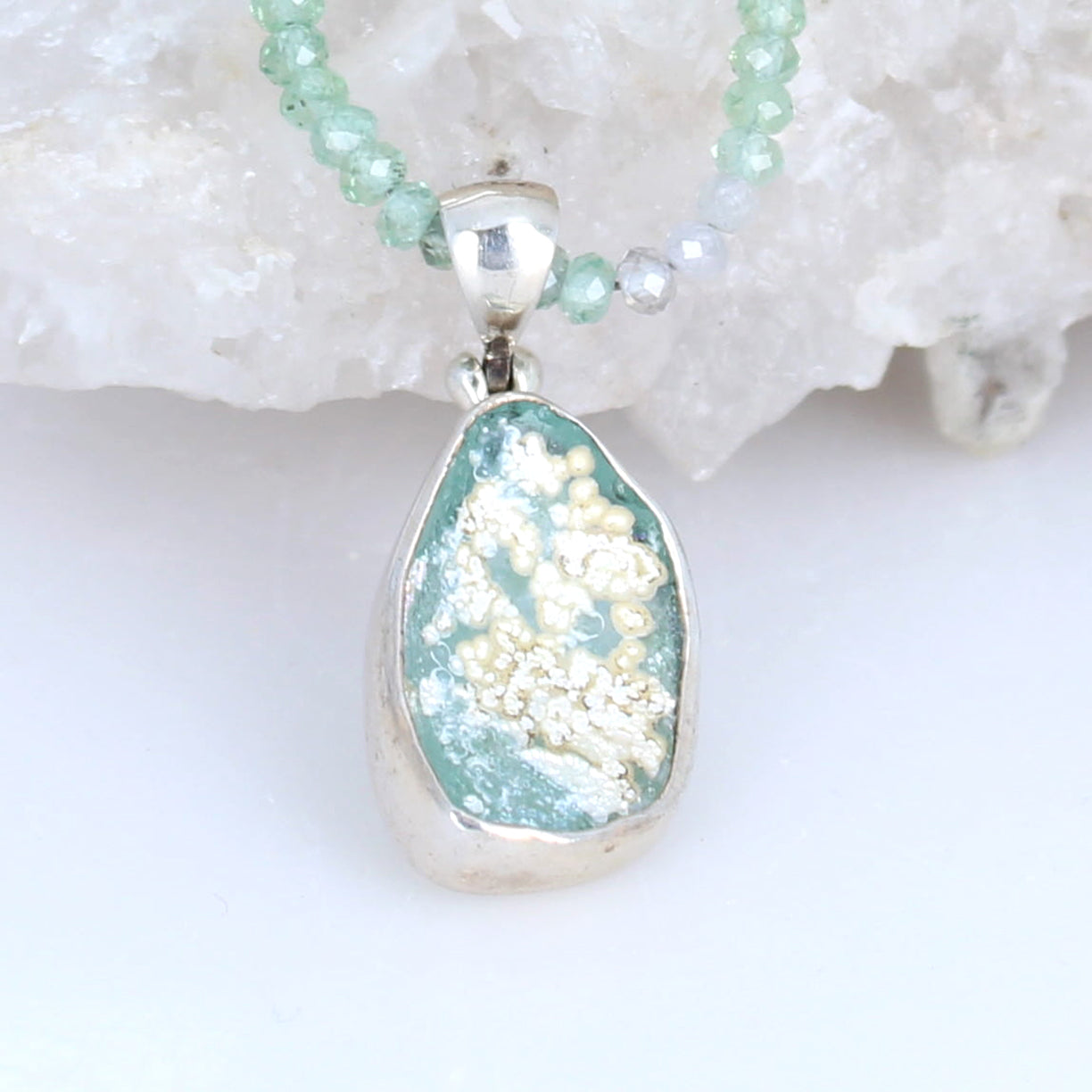 Ancient Roman Glass And Green Sapphire Necklace