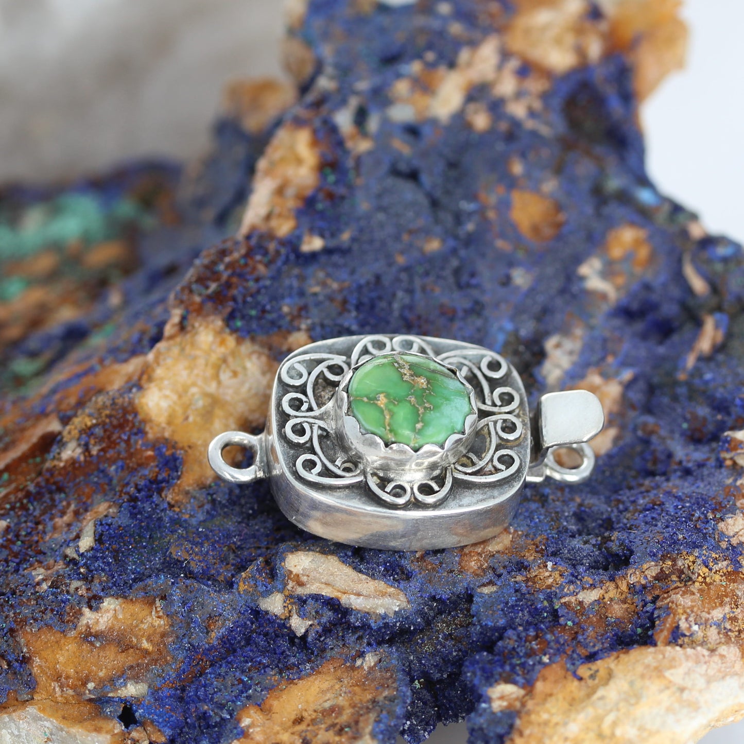 Sonoran Gold Turquoise Sterling Silver Clasp Spiral Wire Design