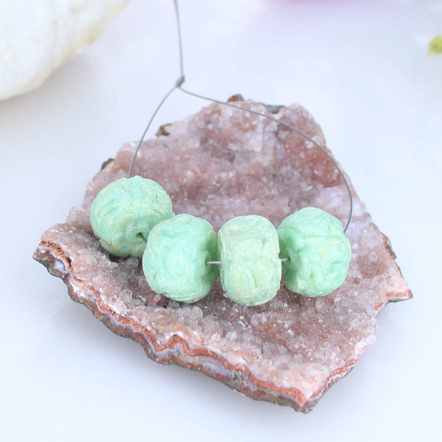 Mint Green Chrysocolla Carved Dragon Beads 4 Pieces -NewWorldGems