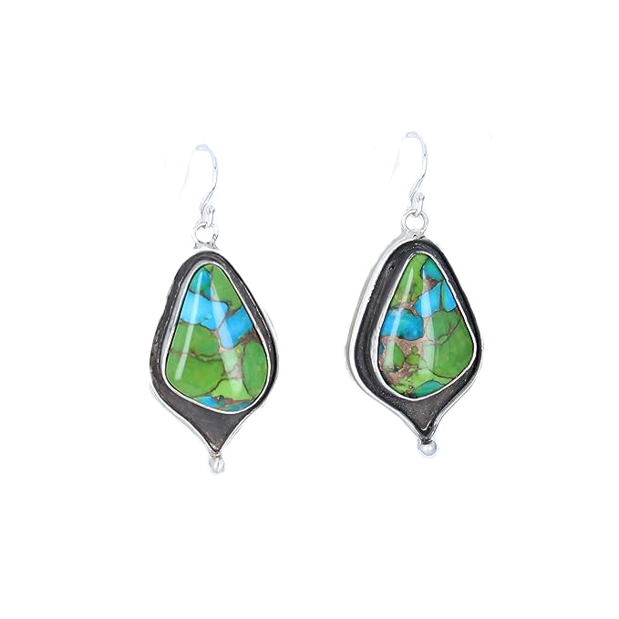 Colorful Kingman Mine Turquoise Earrings Boho Chic Sterling