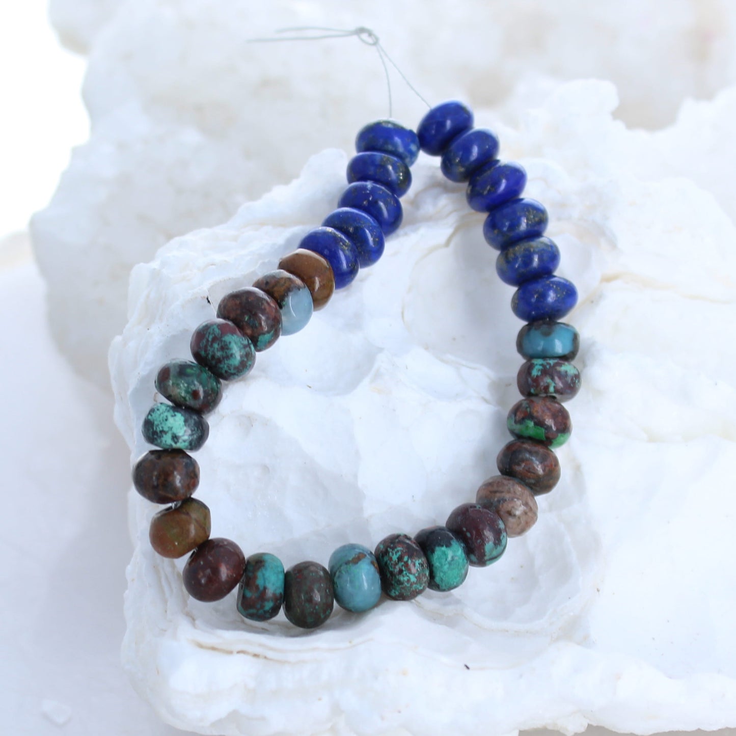 Sonoran Sunrise Cuprite and Lapis Beads 8mm Rondelles 6.75" -NewWorldGems