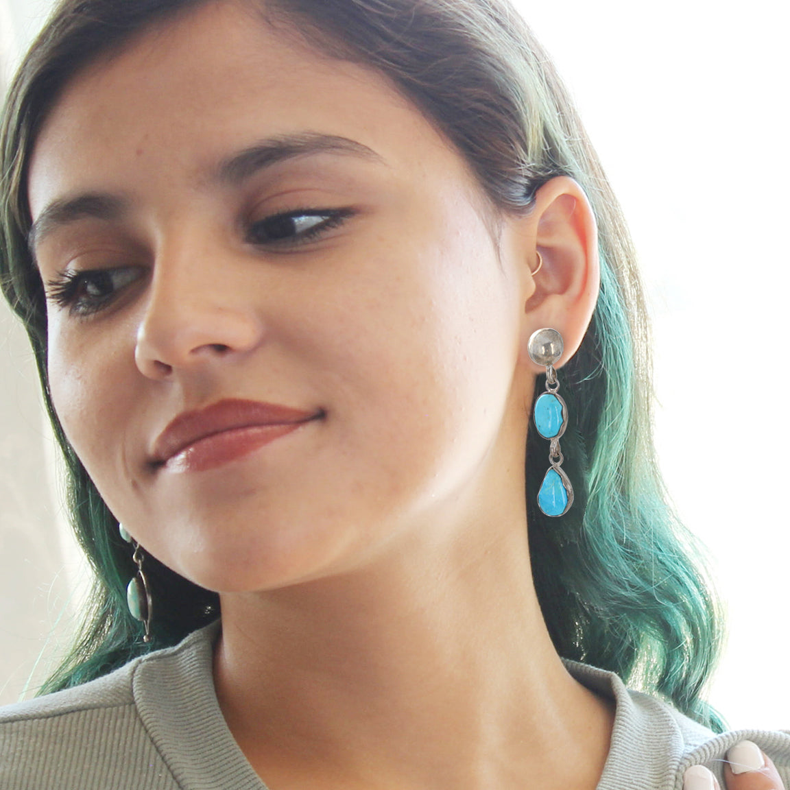 AAA Blue Bird Turquoise Earrings 2 Stone Sky Blue Sterling Southwestern