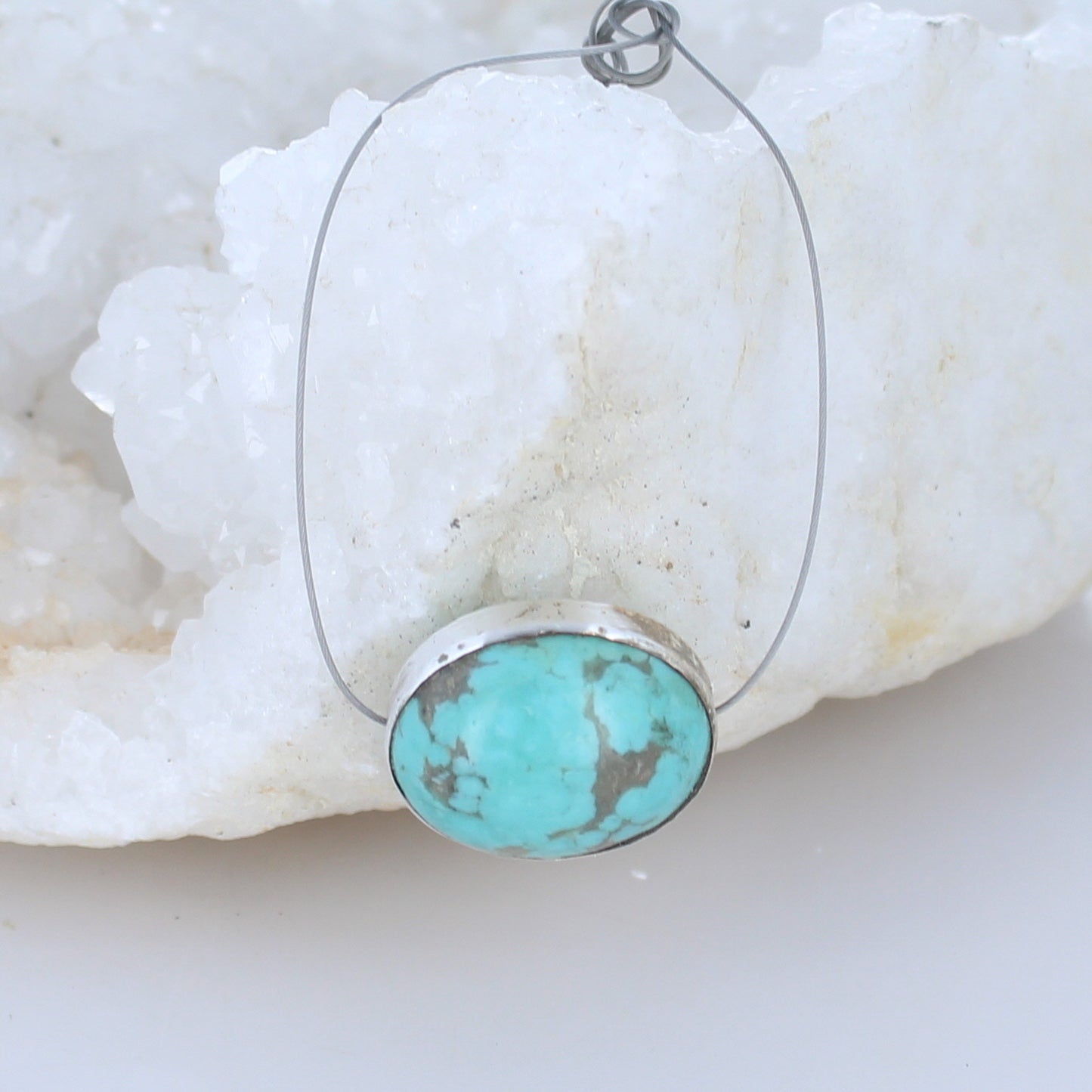 Sterling Rimmed Campitos Mexican Turquoise Centerpiece Bead 18x24mm -NewWorldGems