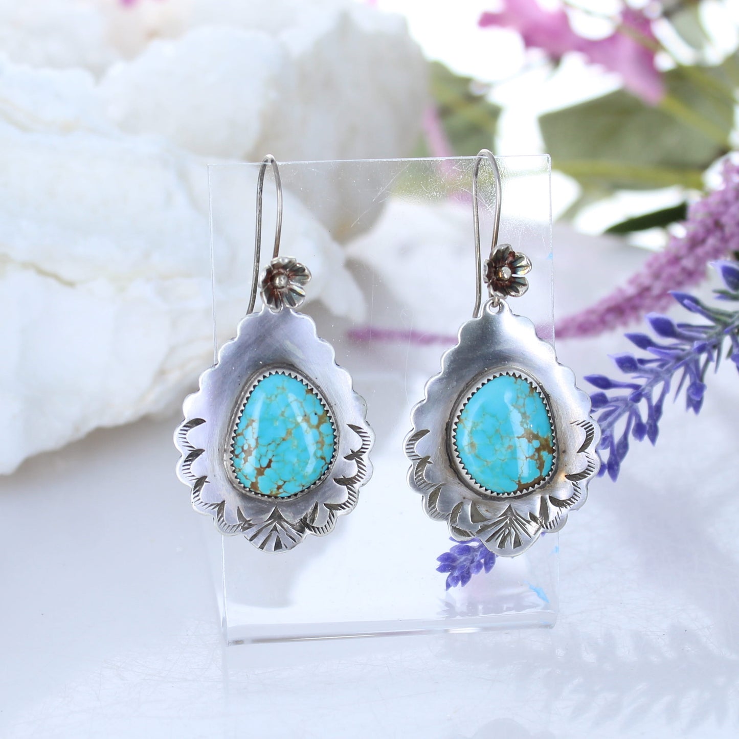 AAA Turquoise Earrings #8 Mine Sterling Nevada Southwest Large -NewWorldGems
