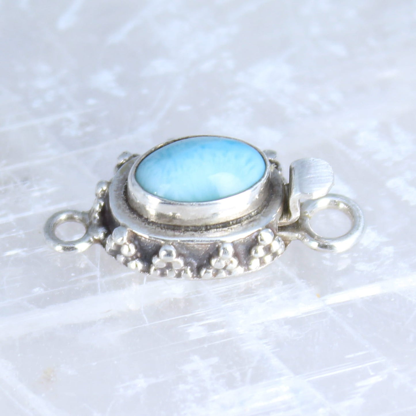 Larimar Clasp 11x7mm Granulated Design Sterling