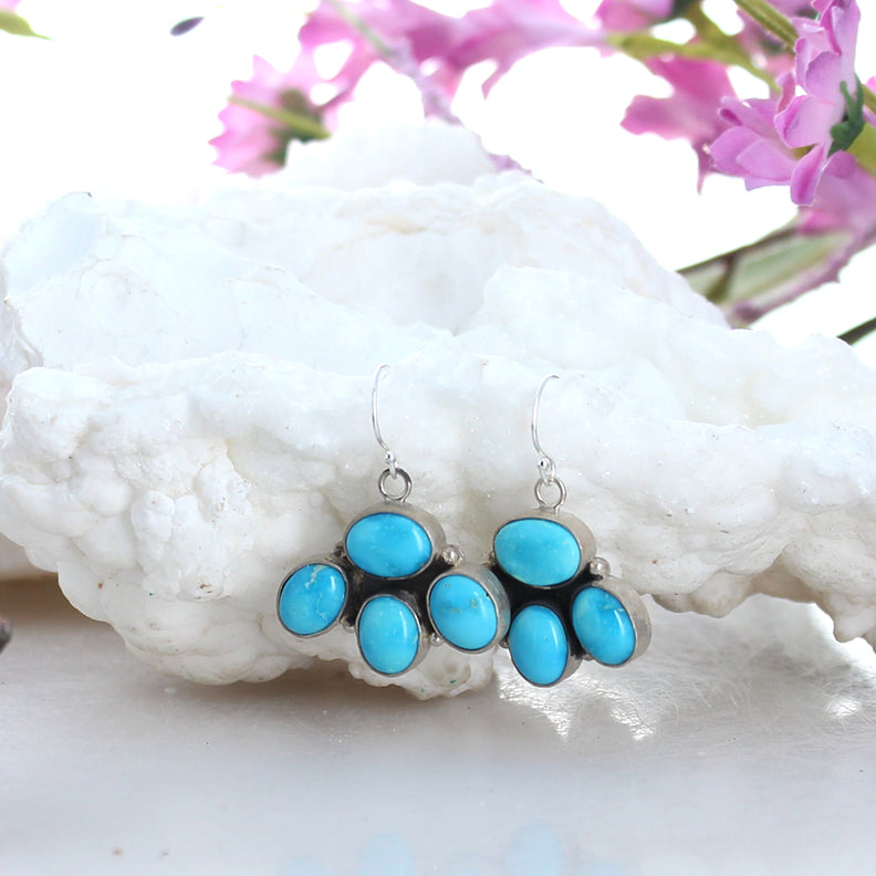 Blue Ridge Orvil Jack Turquoise 3 Petal Earrings Sterling Silver -NewWorldGems