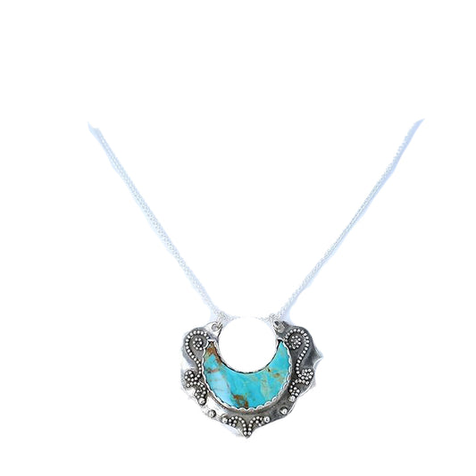 Blue Kingman Turquoise Sterling Moon Crescent Pendant Necklace