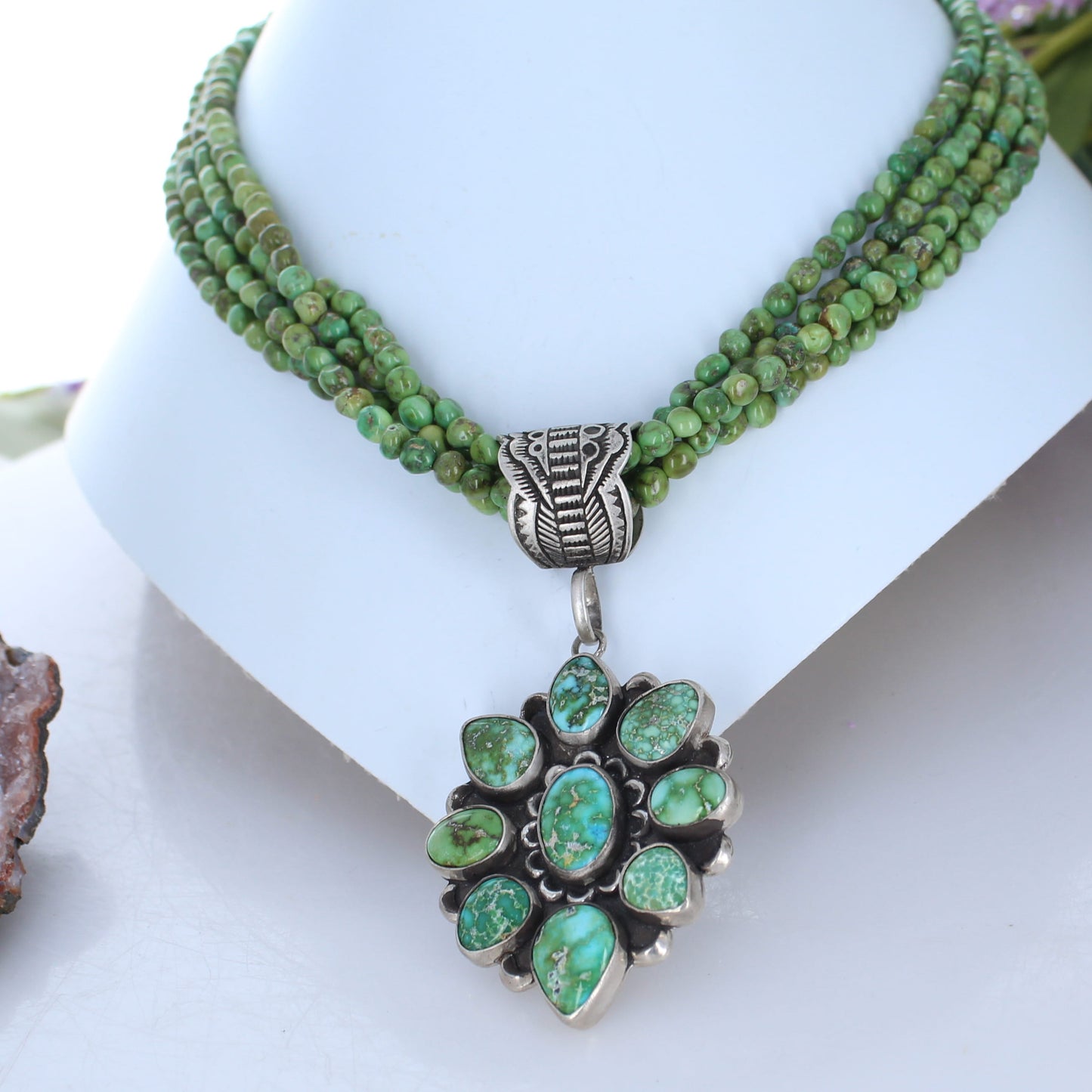 Gorgeous Sonoran Gold Turquoise Flower Pendant Sterling Southwestern Elegance #2 -NewWorldGems