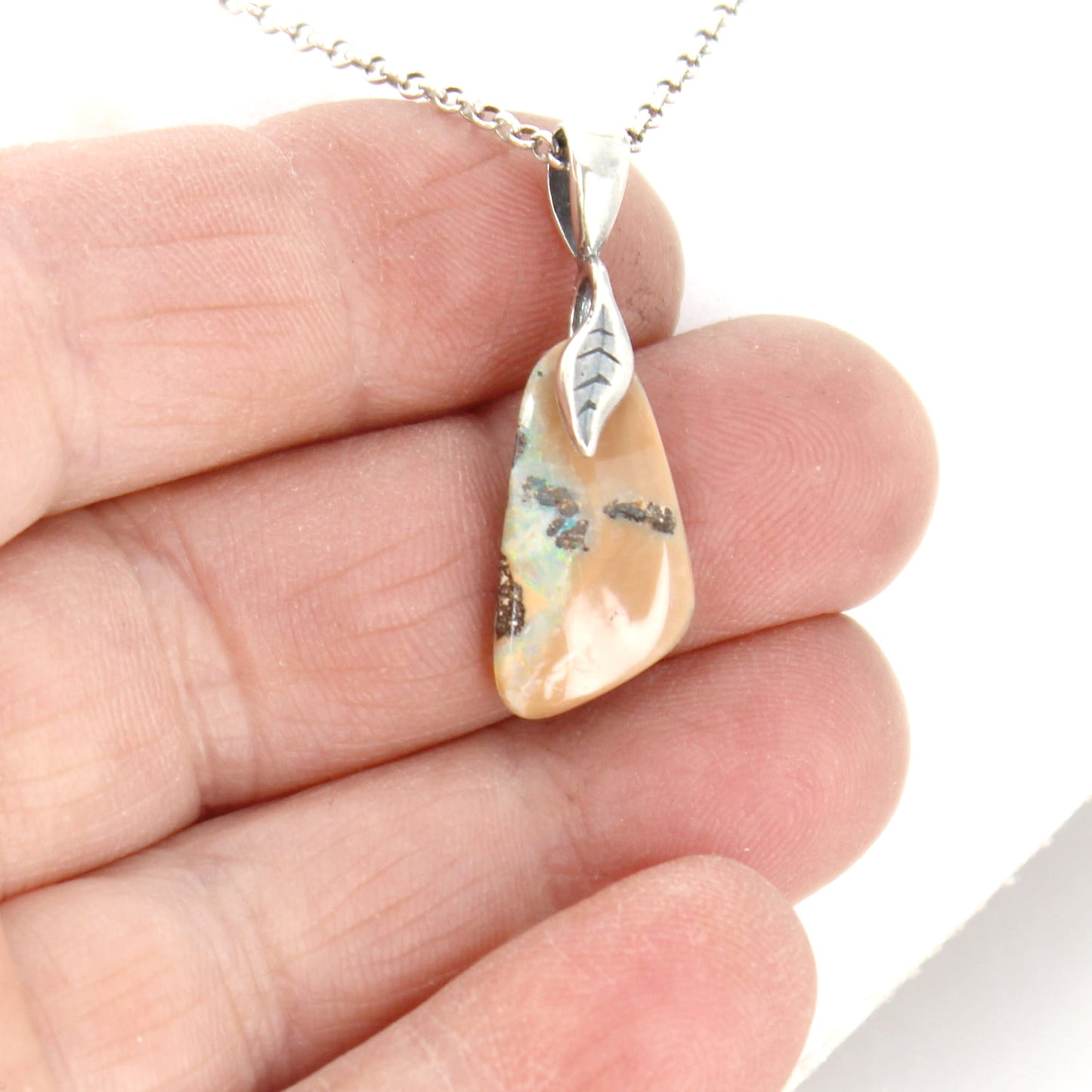BOULDER OPAL PENDANT Australian Opal Colorful Necklace Sterling 18"