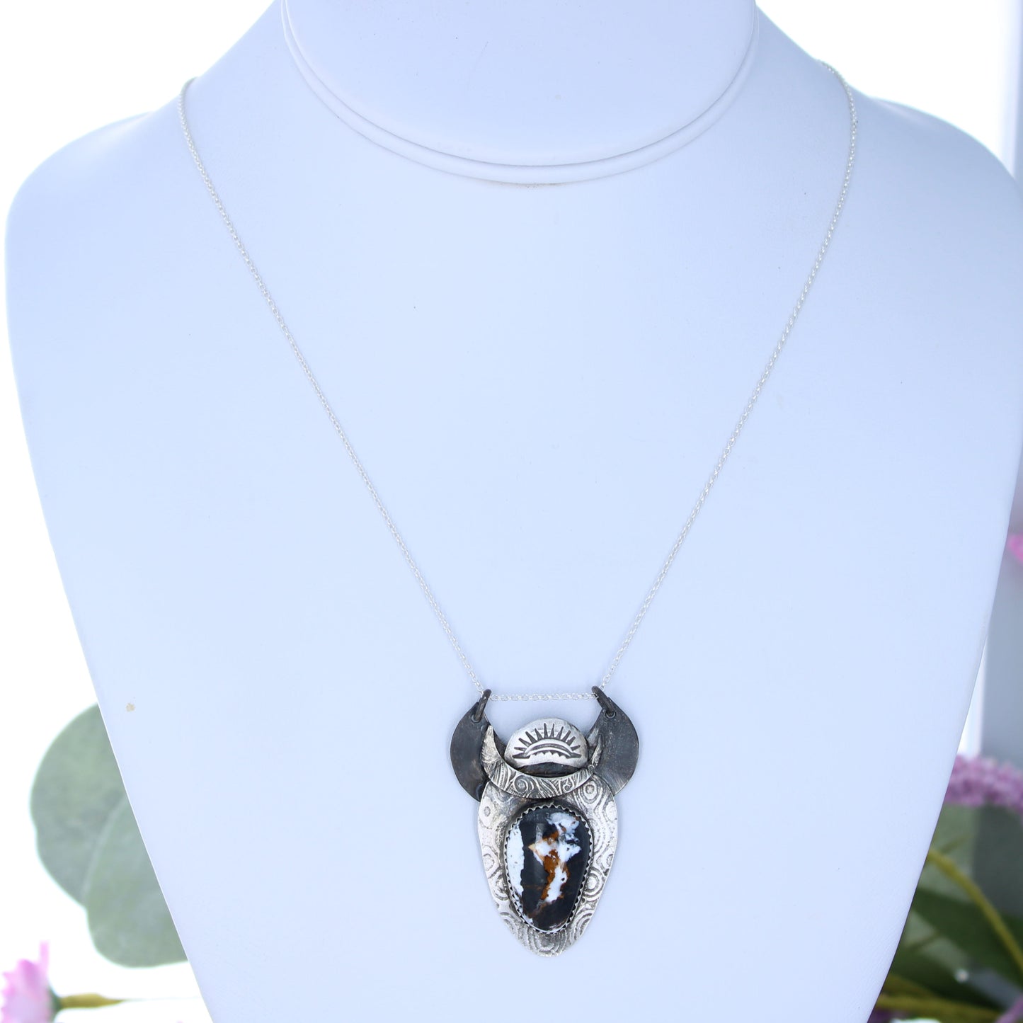Buffalo Sunrise WHITE BUFFALO Turquoise Pendant Sterling Silver