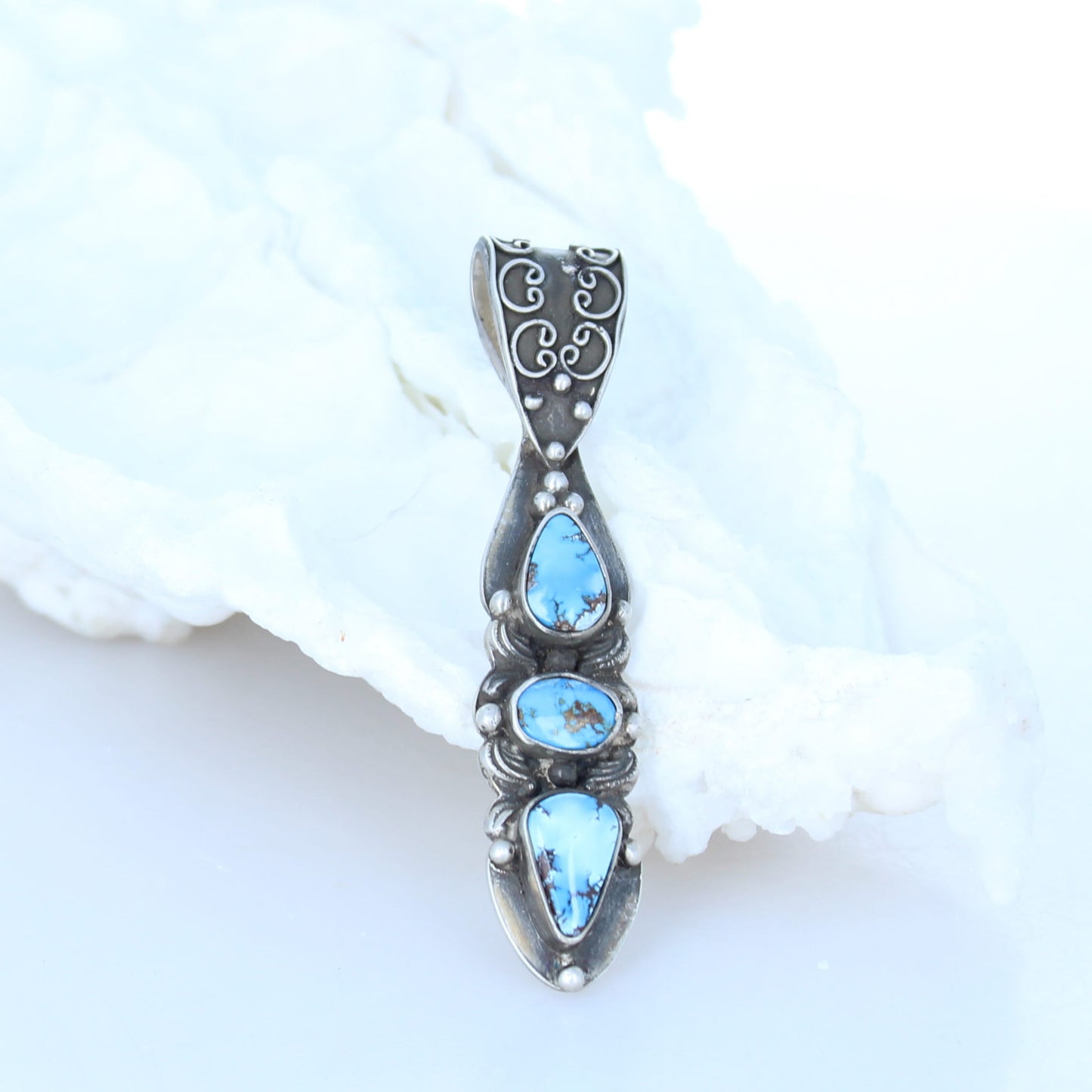 Kazakhstan Turquoise Pendant Sterling Southwest 3 Stone