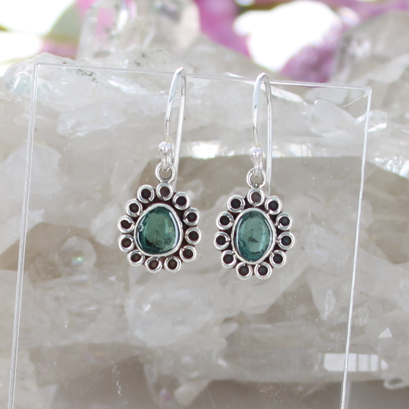 AAA Blue Tourmaline Daisy Earrings Sterling Silver French Ear Wires NewWorldGems