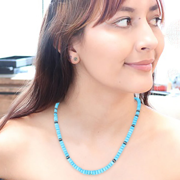 SONORAN ROSE Turquoise Rondelle Beads Necklace Sterling Exquisite Blue