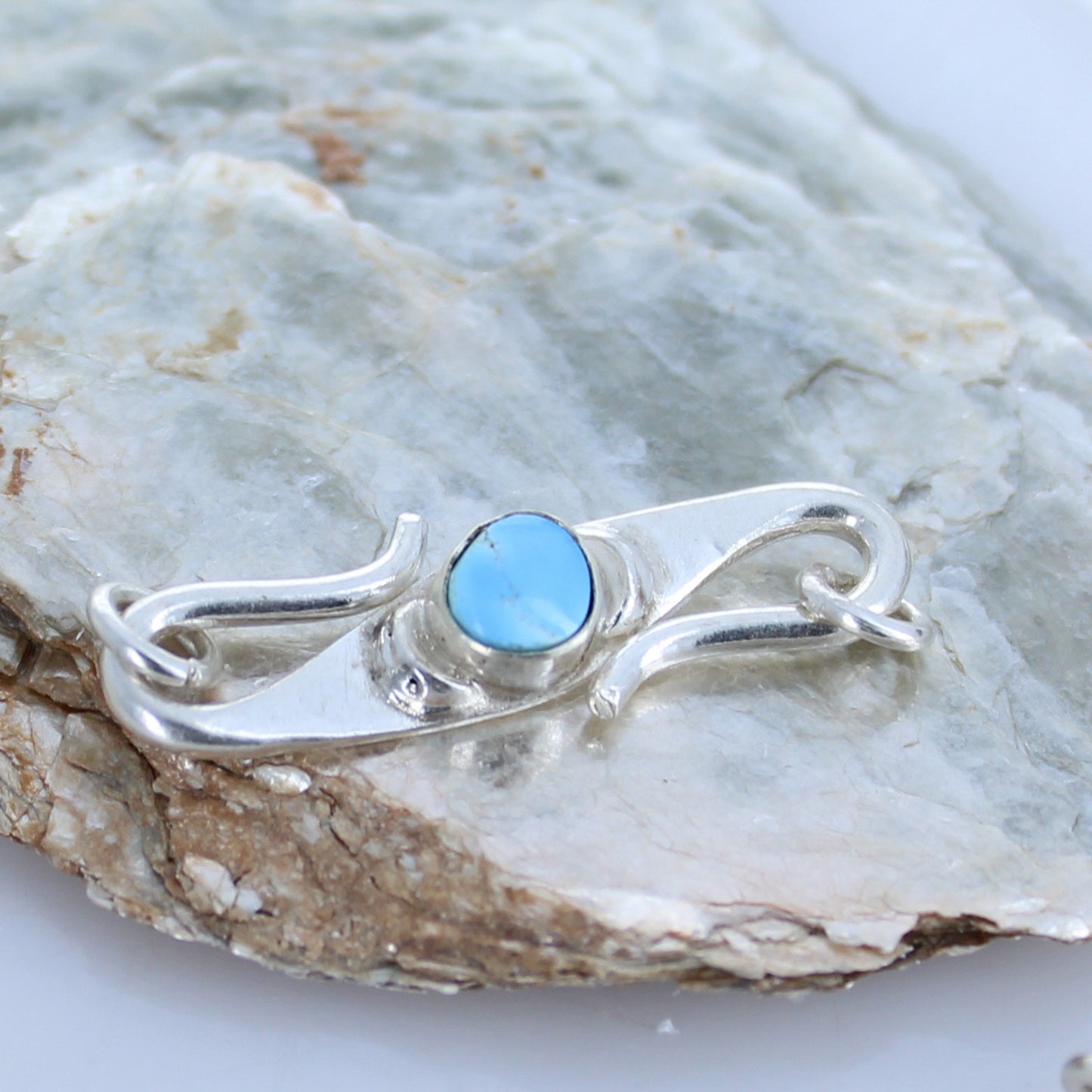Kazakastan Turquoise Clasp S Shaped Sterling Moons 6mm -NewWorldGems