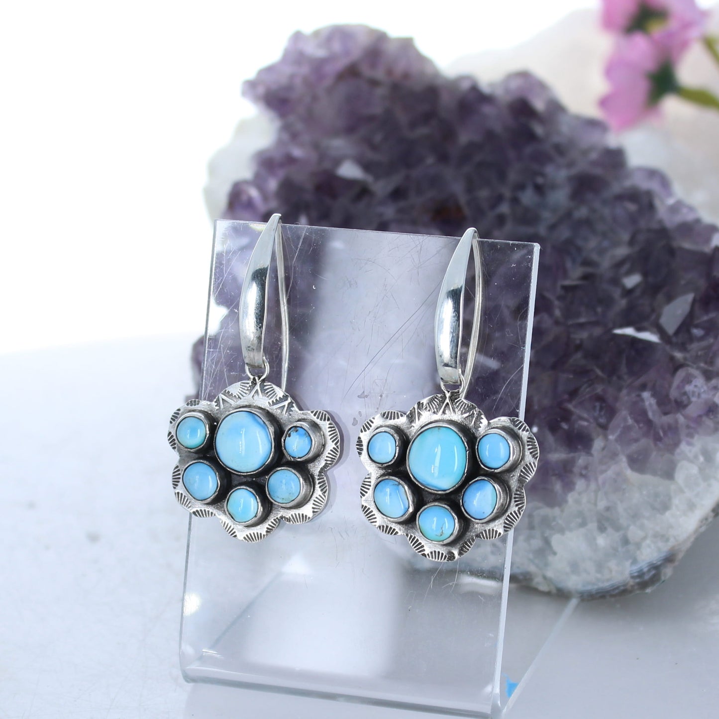 Baby Blue Kazkhastan Turquoise Butterfly Earrings Sterling Silver -NewWorldGems