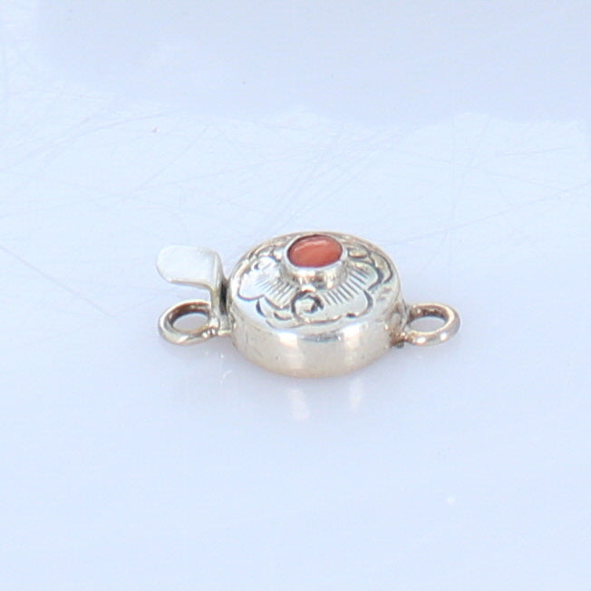 Salmon Coral Clasp Round Sterling Cloud Design -NewWorldGems