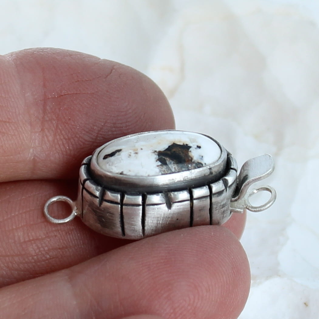 White Buffalo Clasp Sterling 18x8mm Southwest Elongated Shape -NewWorldGems
