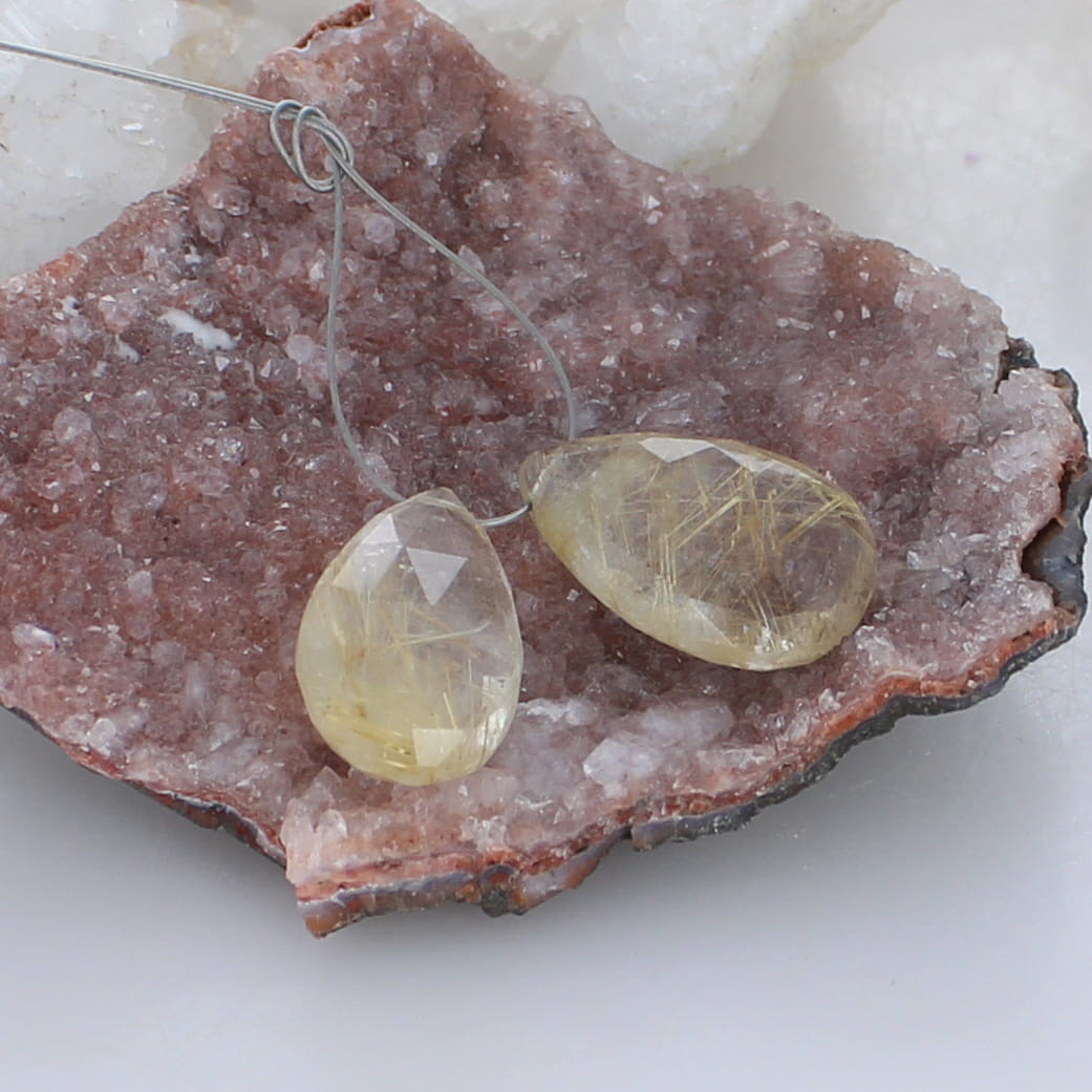 Faceted Rutilated Quartz 25x15mm Teardrop Pendants -NewWorldGems