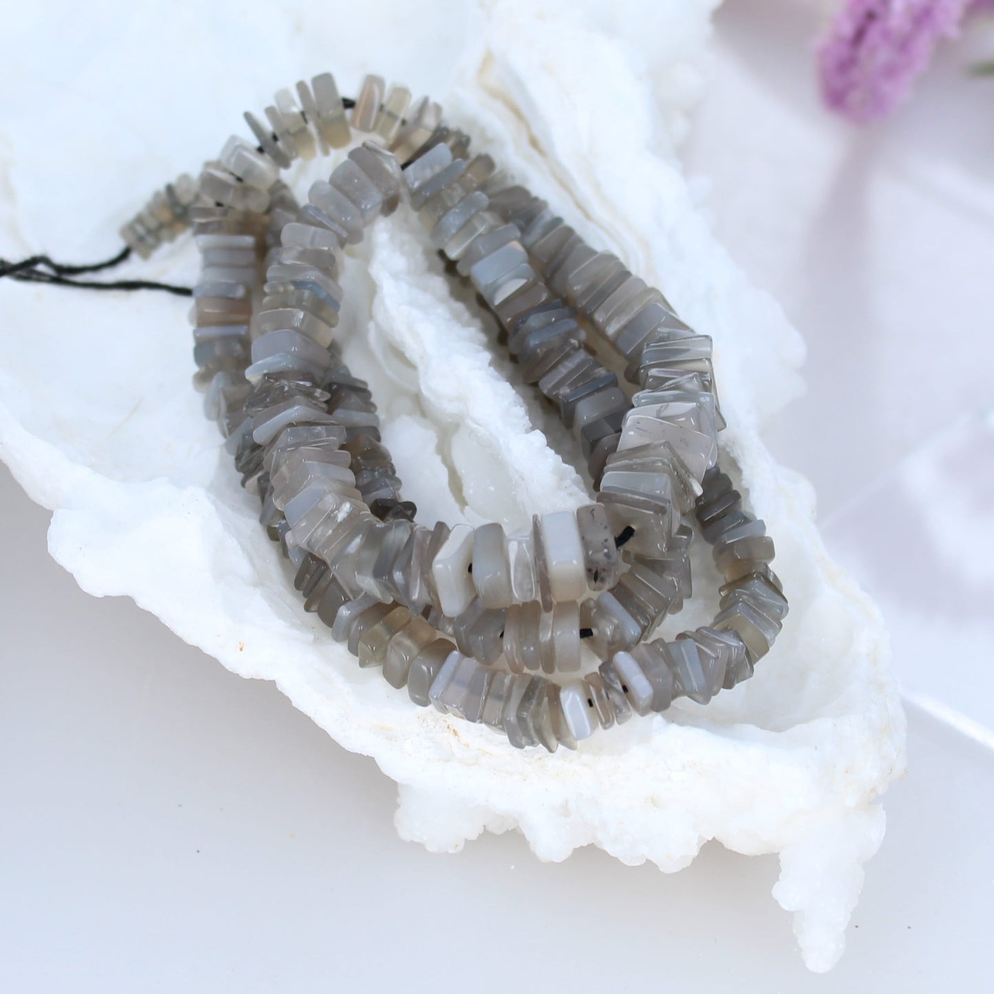 Silver Moonstone Square Cut Beads 4-7Mm 18" -NewWorldGems