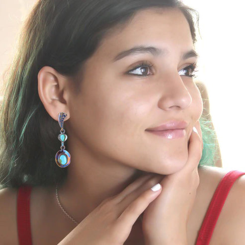 Rainbow Oxidized 2 Stone Sonoran Mountain Turquoise Earrings Sterling