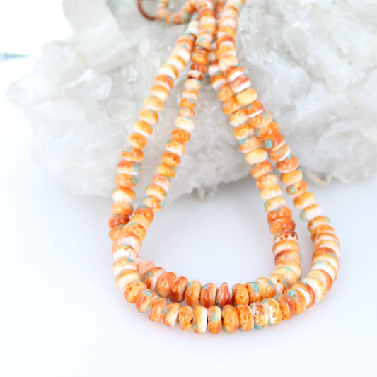 Orange Spiny Oyster Beads With Turquoise Inlay 16" Graduated 4-8mm