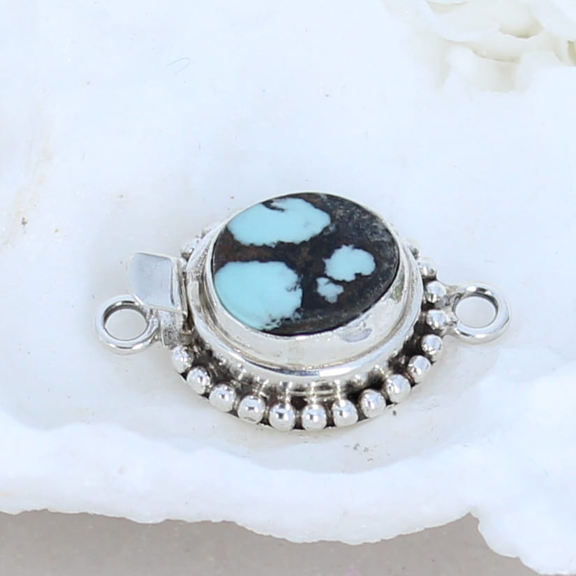 BLUE MOON TURQUOISE Clasp Blue Black Ball Design Sterling -NewWorldGems