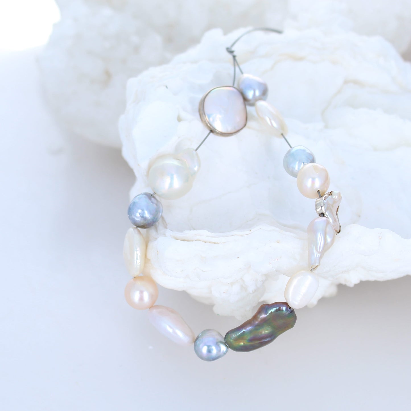 Exquisite Mixed Color Pearls Pink Cream Silver 6" -NewWorldGems
