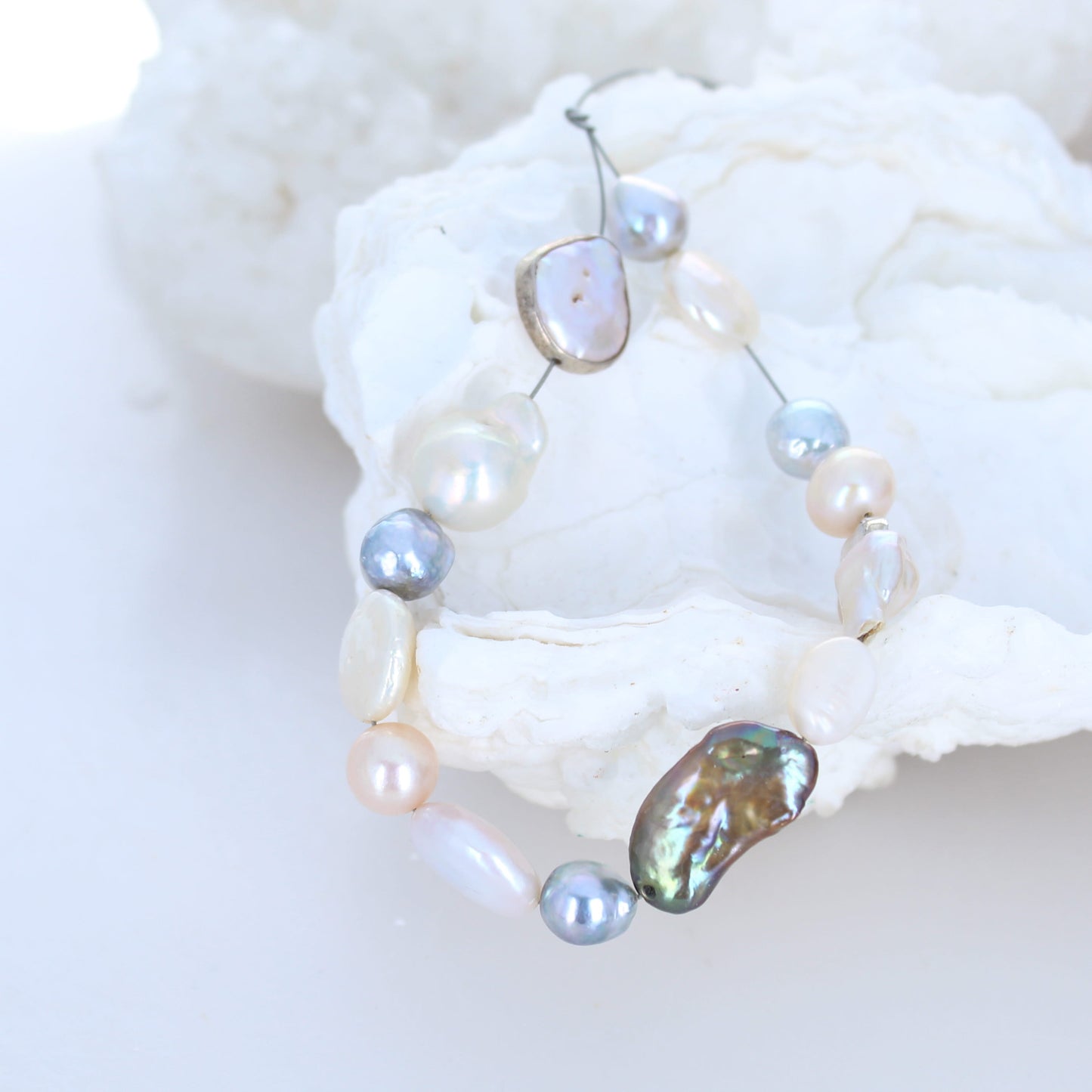 Exquisite Mixed Color Pearls Pink Cream Silver 6" -NewWorldGems