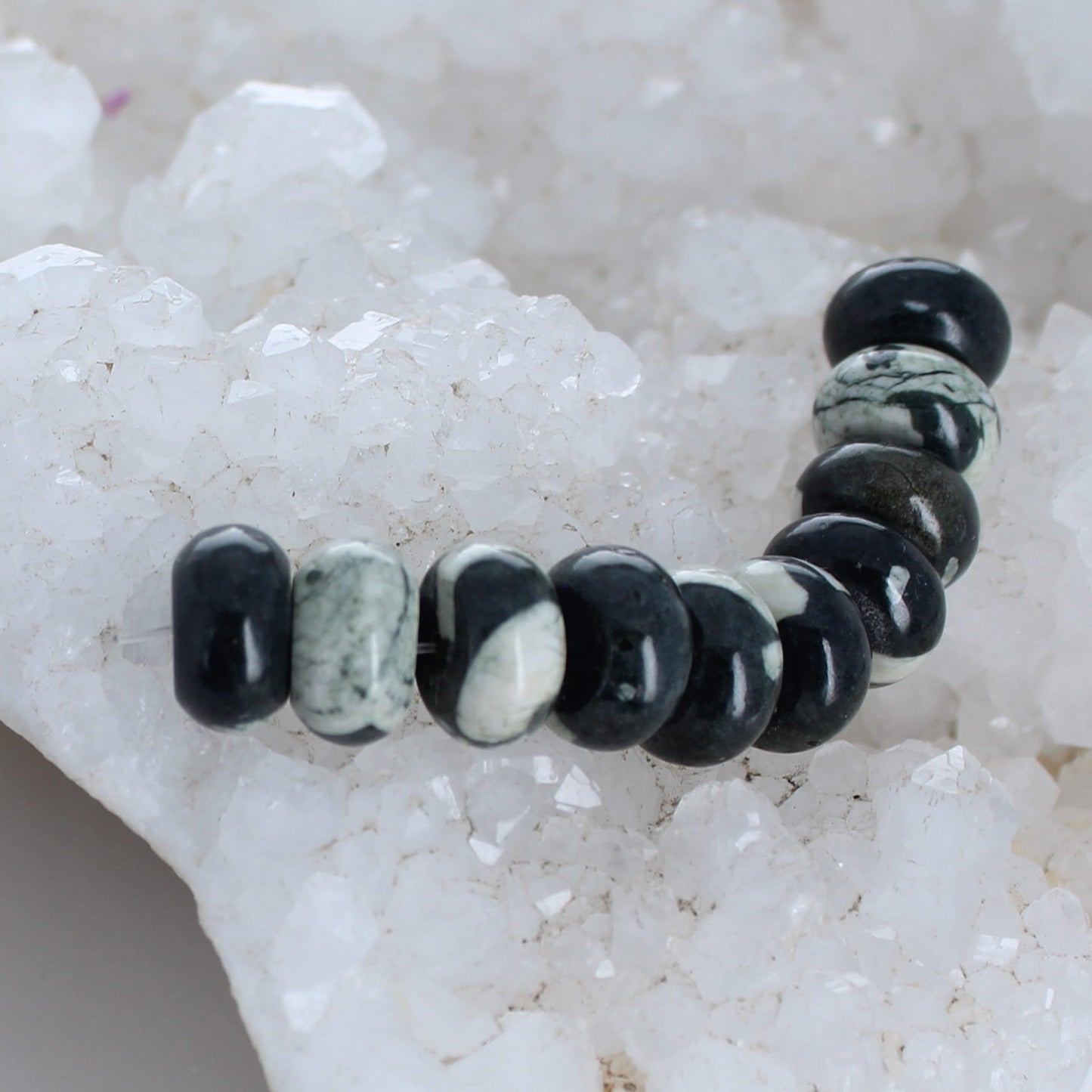 Rare CHINESE WRITING STONE Rondelle Beads 12.5mm Set of 10 -NewWorldGems