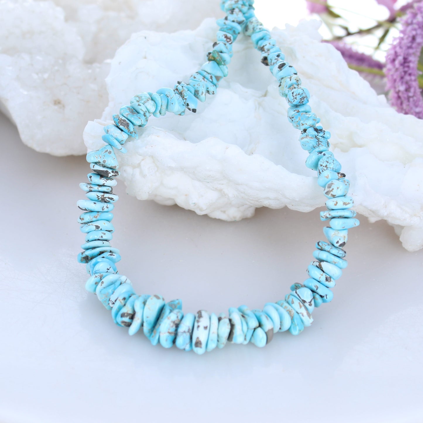 LONE MOUNTAIN Turquoise Beads 7-16mm Flat Nugget Shape 16" -NewWorldGems