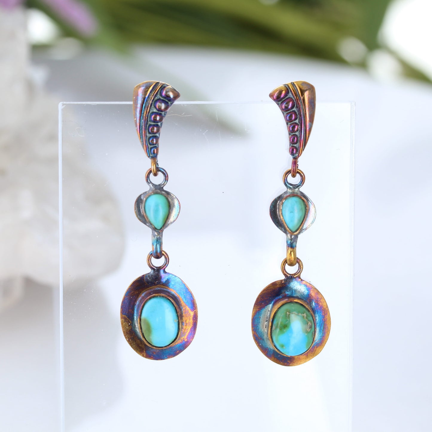 Rainbow Oxidized 2 Stone Sonoran Mountain Turquoise Earrings Sterling