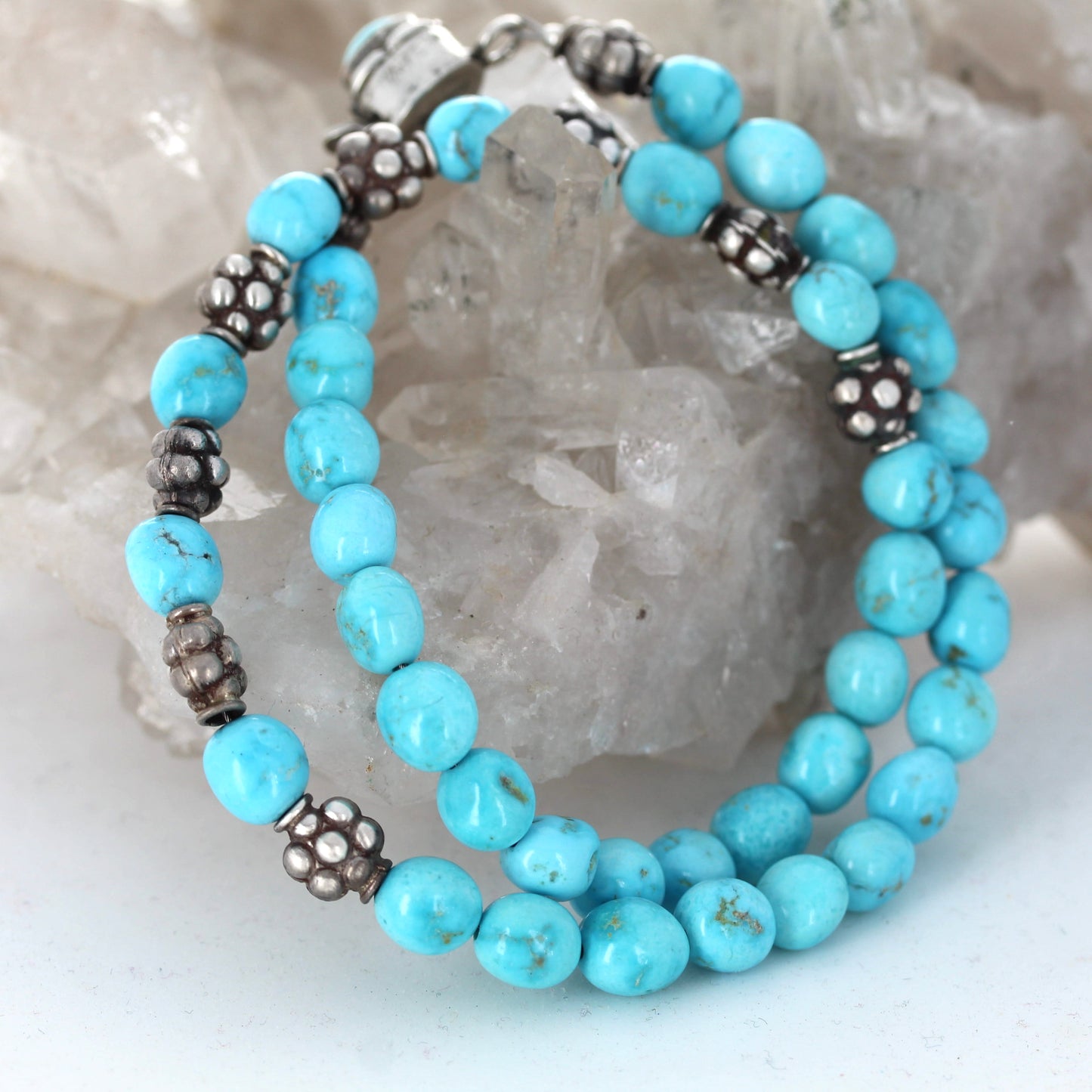SONORAN ROSE Turquoise Beads Necklace Sterling Silver Exquisite Blue
