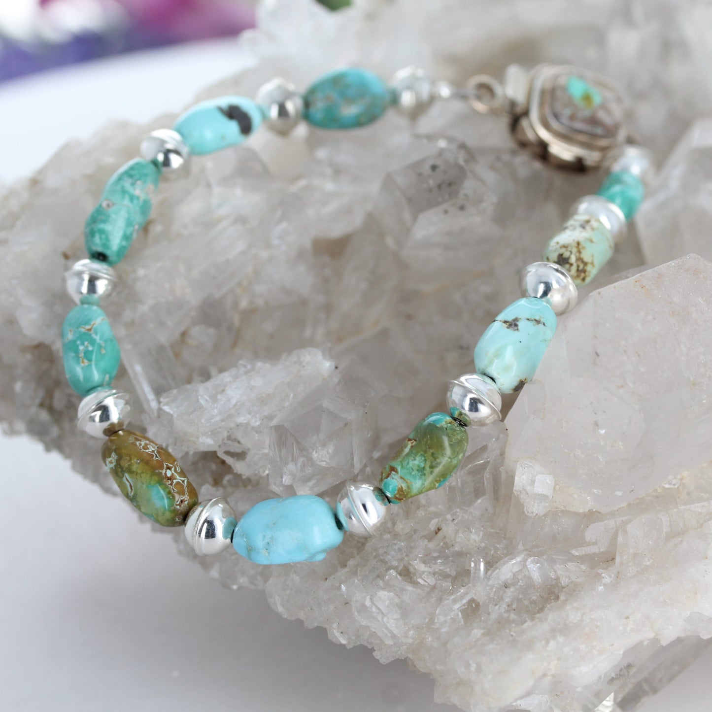 AAA Carico Lake Turquoise Bracelet Sterling Silver Navajo Pearls NewWorldGems