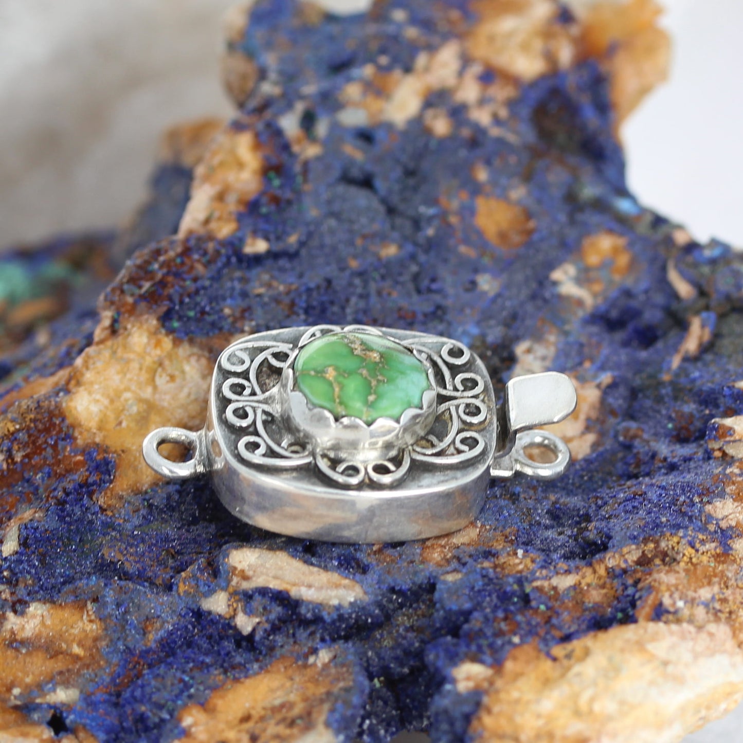Sonoran Gold Turquoise Sterling Silver Clasp Spiral Wire Design