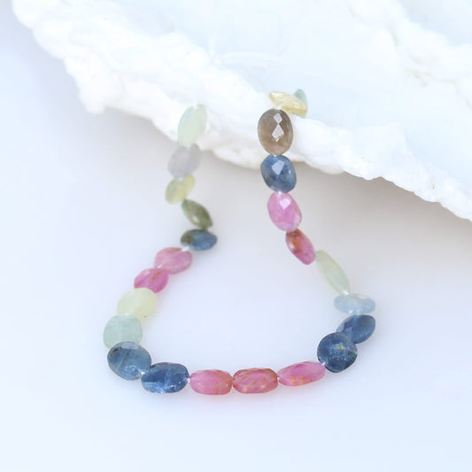 SAPPHIRE BEADS Faceted Multi Color Ovals 8" -NewWorldGems