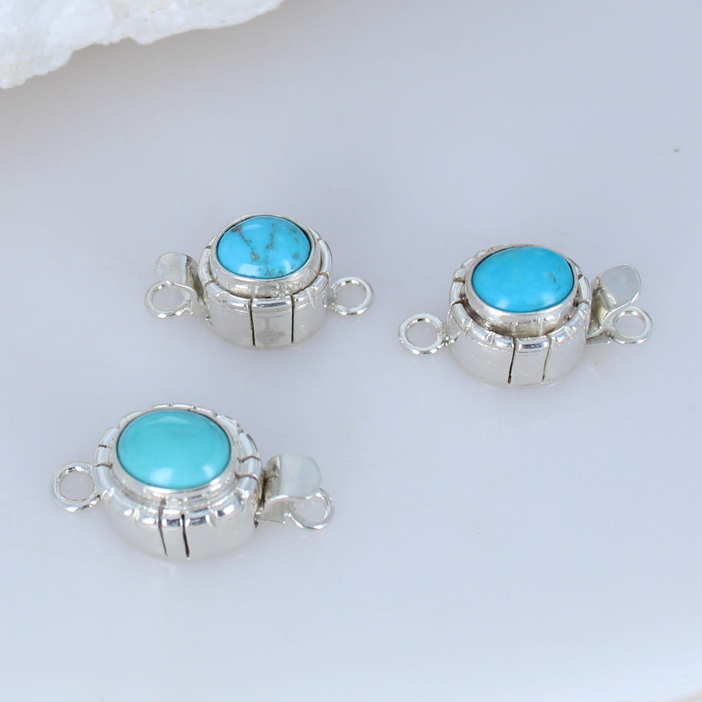 Kingman Turquoise Sterling Clasps Southwestern Style Set of 3 -NewWorldGems